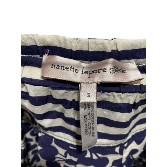 Nanette Lepore Blue White Striped Floral Coverup Silk Shorts Beachwear Sz SM - Picture 6 of 11